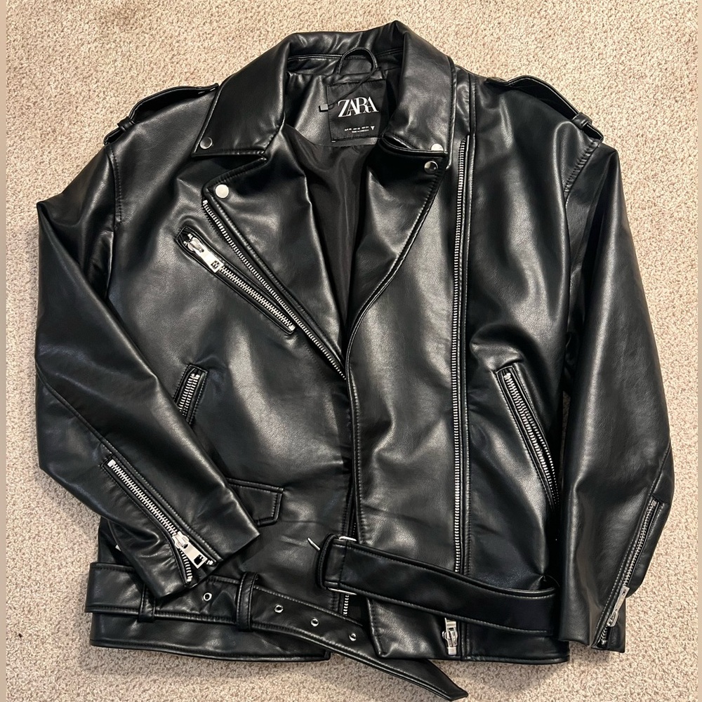 Zara oversized leather biker jacket